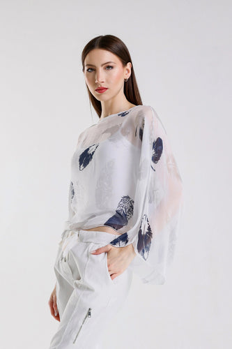 Sofita Feather Cropped Silk Kaftan