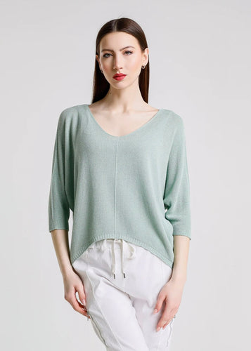 Brielle Sparkle 3/4 Sleeve V-Neck Top