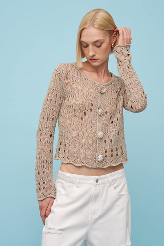 Floral Pearl Buttoned Knit Cardigan