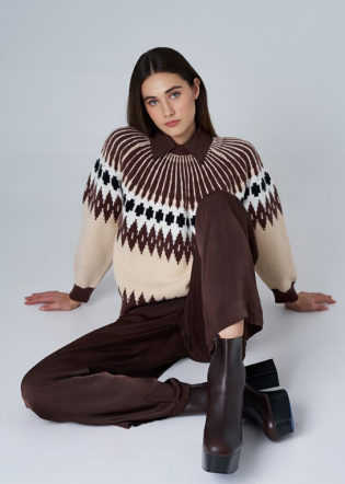 Brown Geometric Sweater