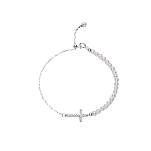 Silvery Cross Pearl Bracelet