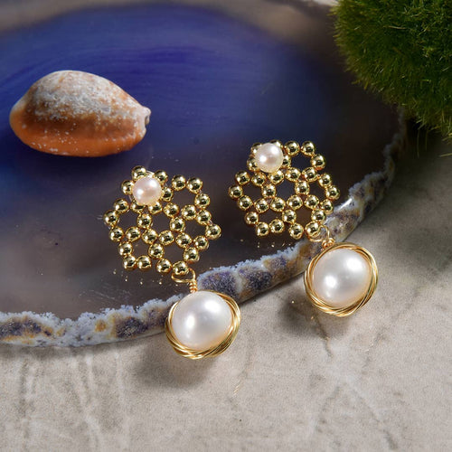 Hand Wired Pearl Drop & Stud Earring