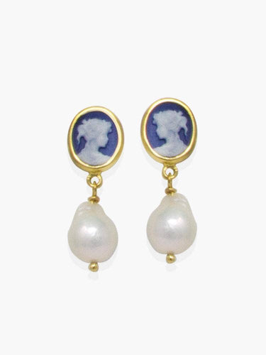 Baroque Pearls & Blue Cameo Earrings