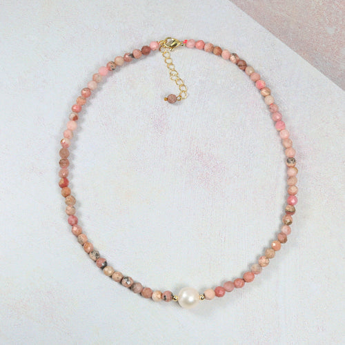 Pink Opal and Freshwater Pearl Necklace