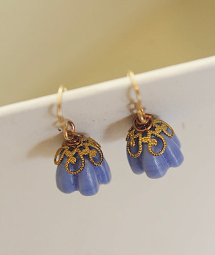 Lavender Blue Bell Glass Flower Earrings