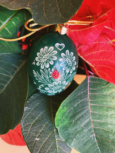 Green Ladybug Egg Ornament